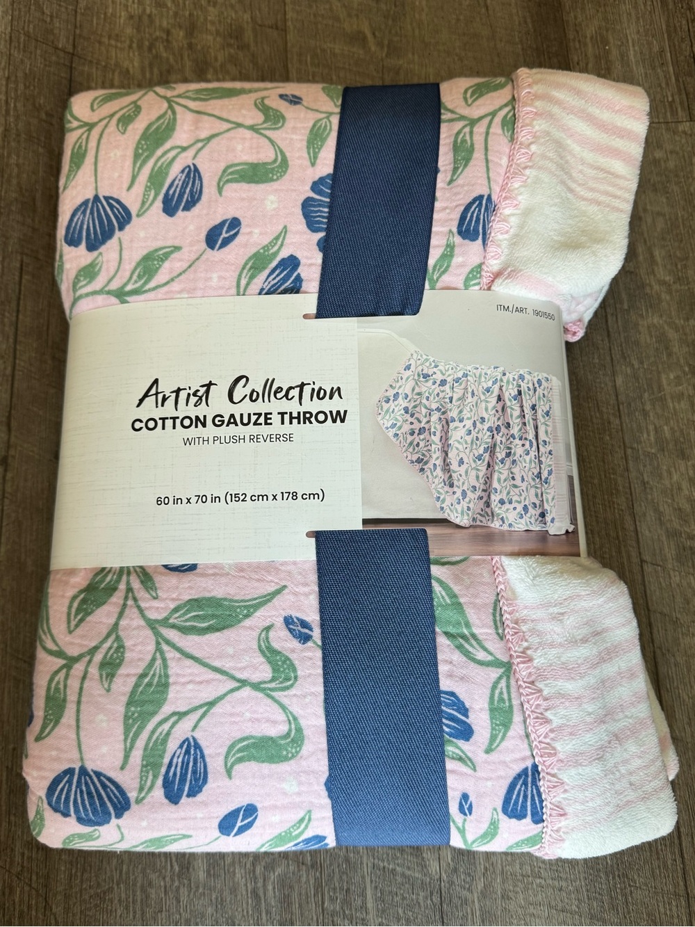 Artist Collection Cotton Gauze Plush Reverse Throw Blanket 60x70 Pink Floral NWT
